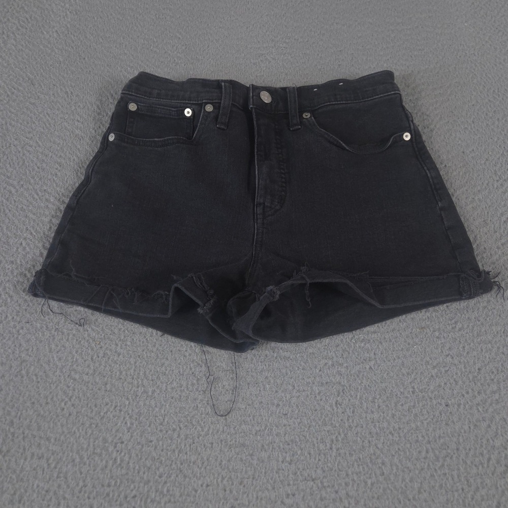 Madewell Shorts Womens 26 Black Denim High-Rise Raw Hem Cut Off Stretch Jean